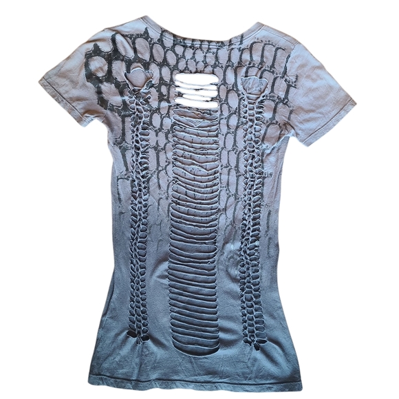 Sugar & Rox By Buckle Womens Grey Ombre Cut Out V-neck Tee Size Medium - Picture 2 of 9
